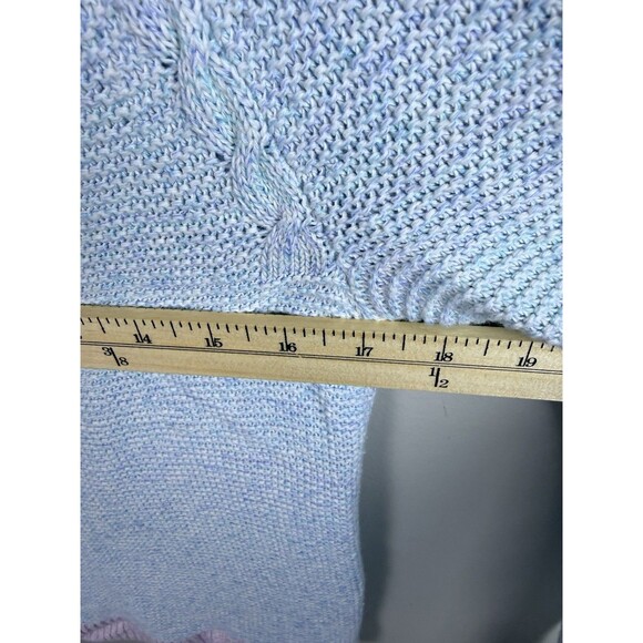 Talbots Sweater Cotton Linen Blend knit marbled blue pink Trim Petite Medium - Picture 6 of 7